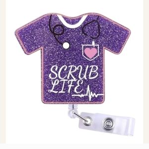Purple Glitter Scrub Life Badge Reel